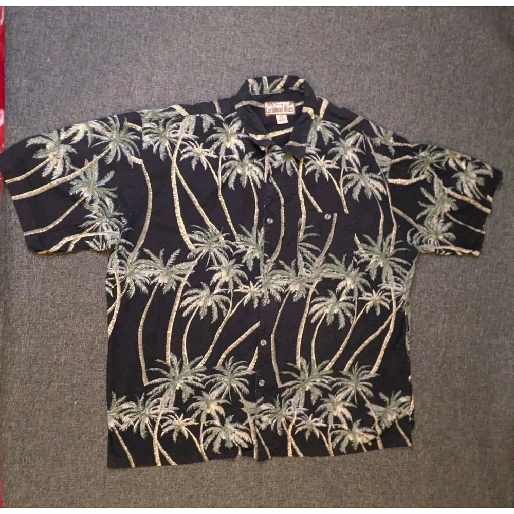 Caribbean Shirt Mens 3XL Silk Blend Hawaiian Button Up Short Sleeve Island Palm